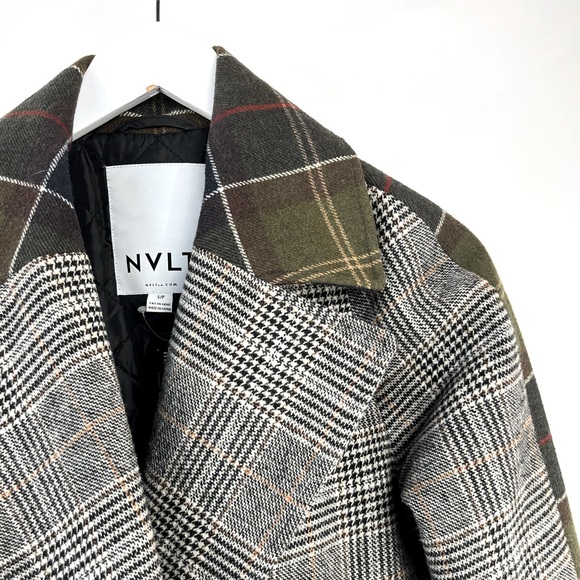 NVLT Grey and Green Mixed Glen Plaid Coat - Picture 4 of 12